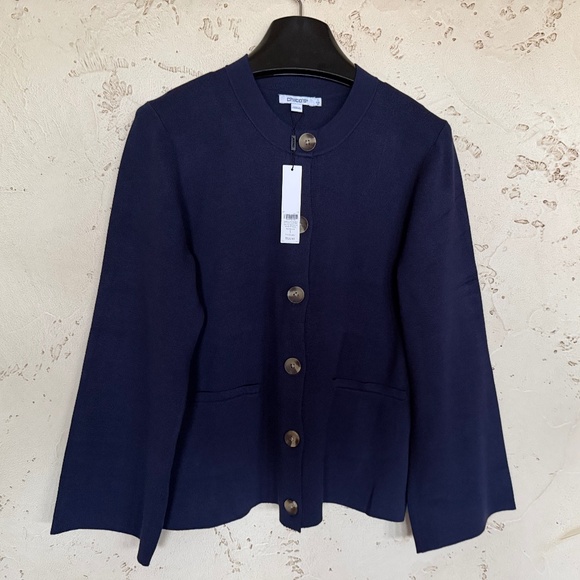 NWT Chico's Horn Button Up Cardigan Navy Passport Blue Chico's Size M - Picture 2 of 4